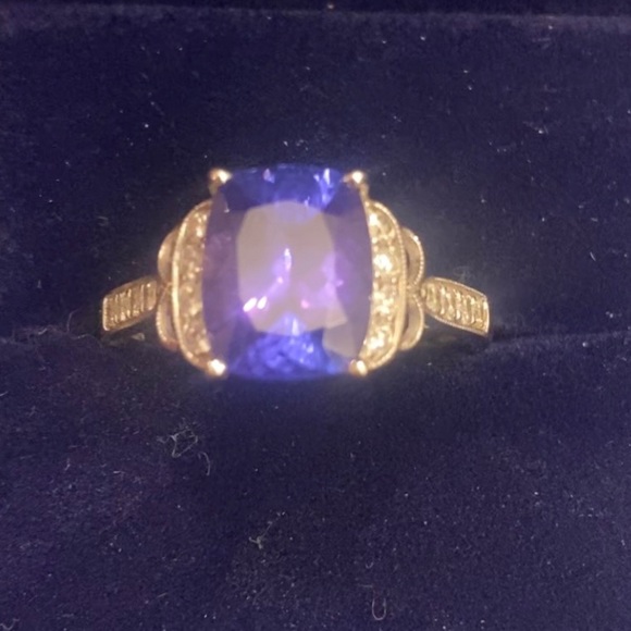 Diamond and Tanzanite 18K white gold ring. - Picture 1 of 9